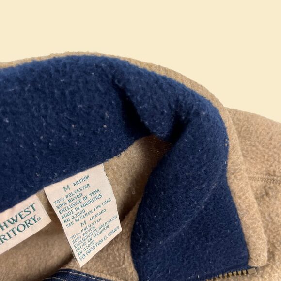 1990s M fleece jacket by Northwest Territory, beige/blue mens quarter zip - Picture 5 of 10